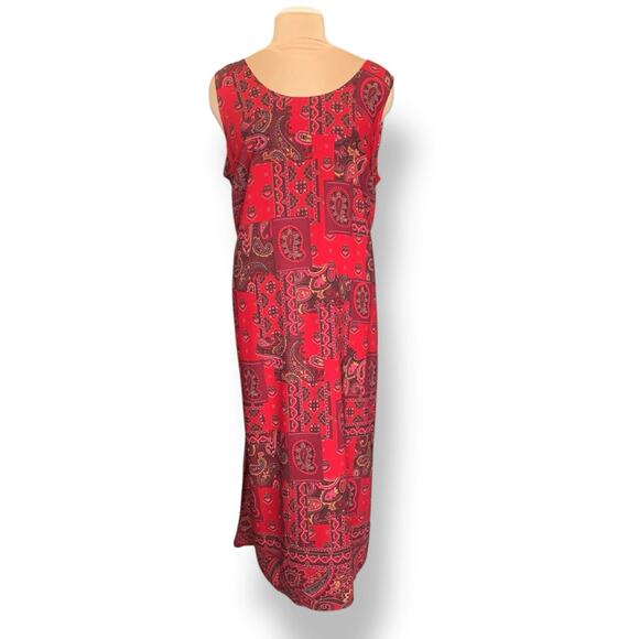 Vintage 1990s Red Paisley Patchwork Maxi Dress Plus Size Boho Hippie Festival - Picture 3 of 10